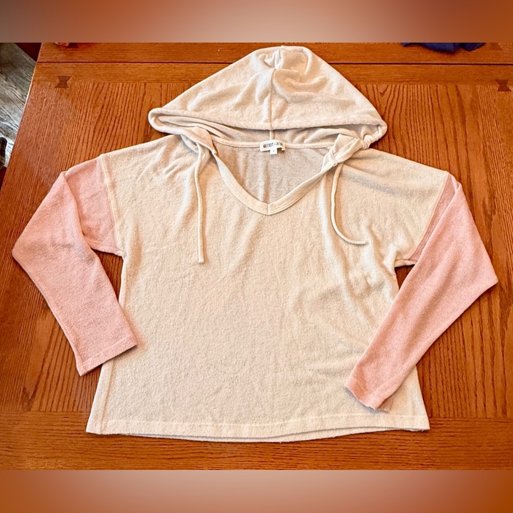 Whiteroom‎ + Cactus Hoodie Women S Cream Pink Excellent Colorblock Knit V-Neck